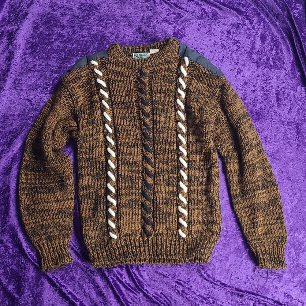 Chunky Brown and Black Knit Grandpa Sweater